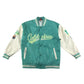 Baseball jacket size women's size M turquoise and white California embroidery faux leather