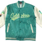 Baseball jacket size women's size M turquoise and white California embroidery faux leather