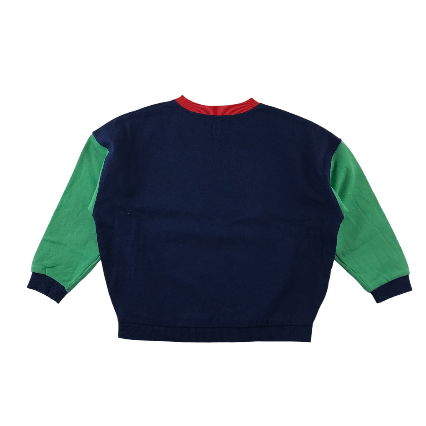 John Lewis Festive Sweatshirt 6-7 Years Navy Christmas Pudding with Light Green Sleeves Cotton