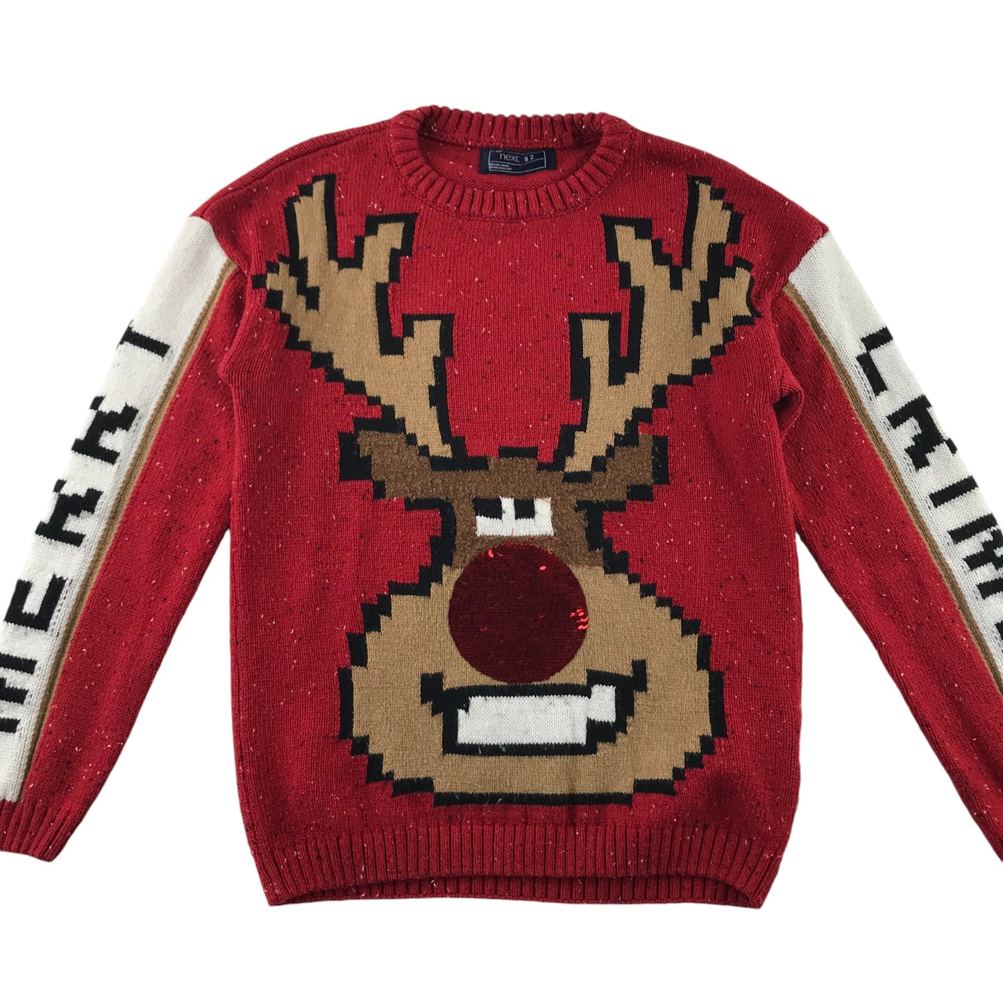 Next Festive Jumper 7-8 Years Red Rudolph Graphic with Sequin Red Noise
