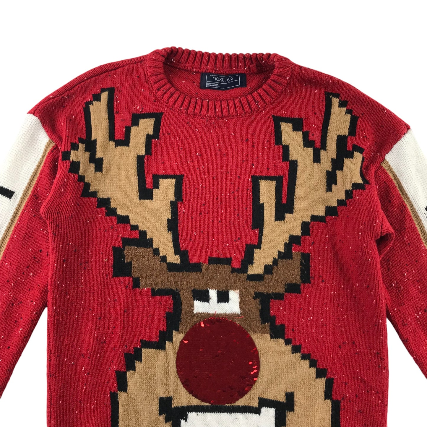Next Festive Jumper 7-8 Years Red Rudolph Graphic with Sequin Red Noise