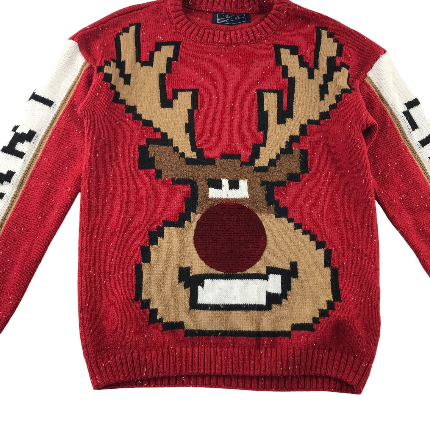 Next Festive Jumper 7-8 Years Red Rudolph Graphic with Sequin Red Noise