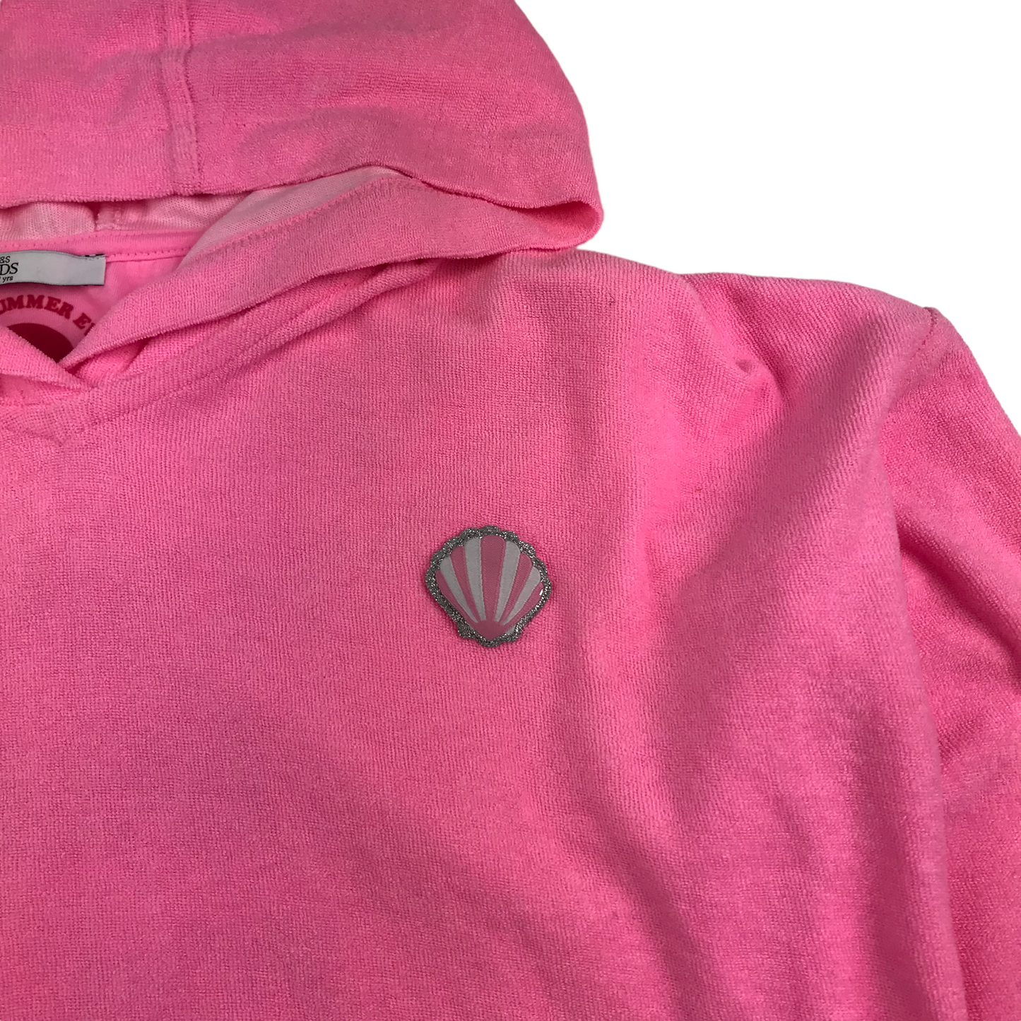 M&S Hoodie Age 11 Pink Cropped Sea Shell Graphic