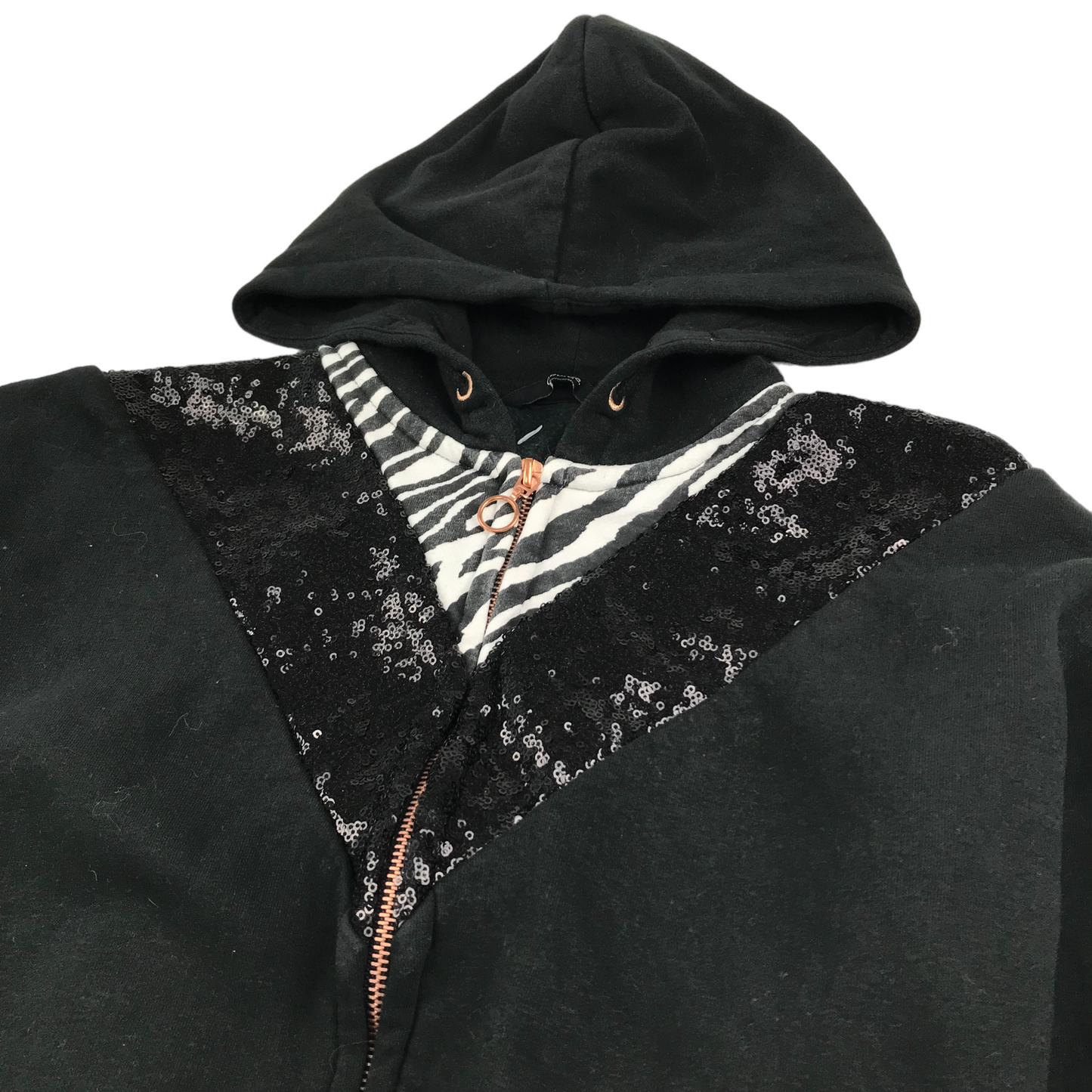 George Hoodie Age 11 Black Cropped Panelled Sequin Camo