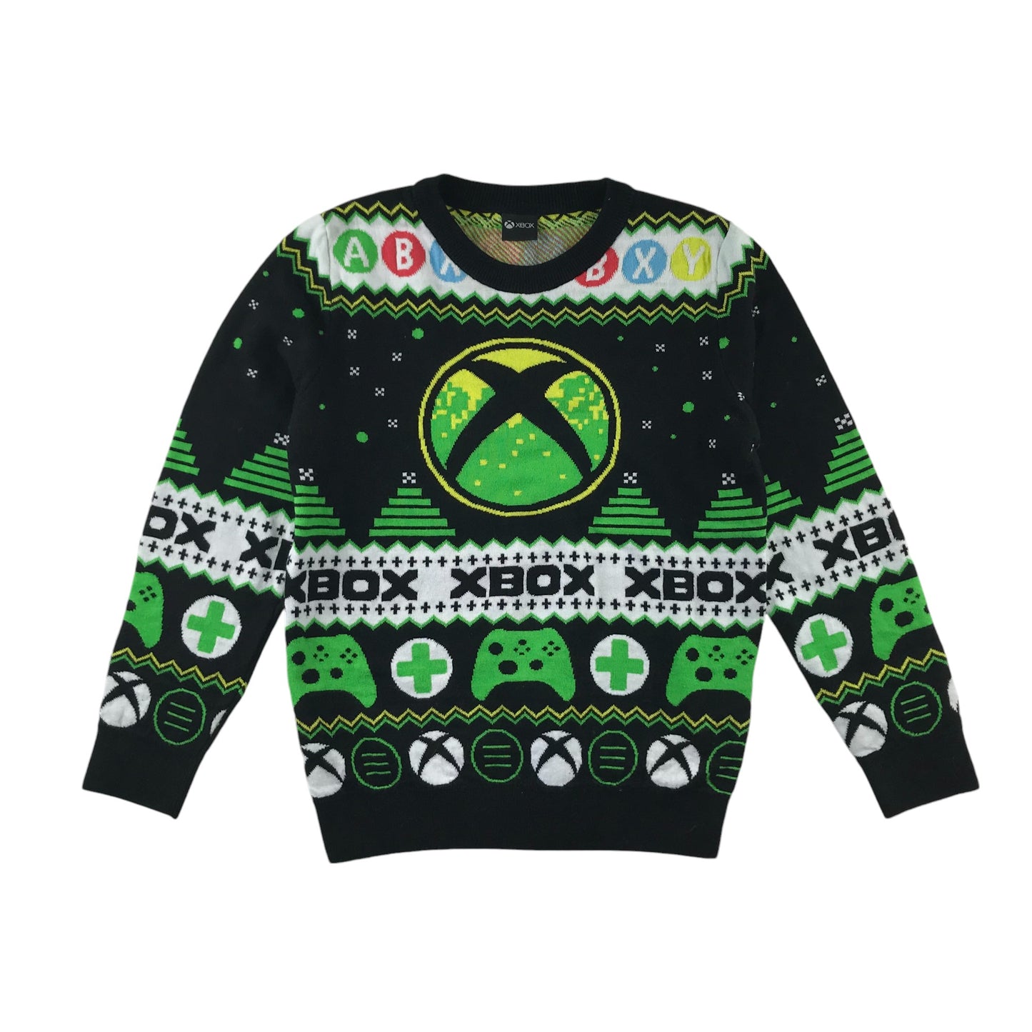 George Festive Sweatshirt 9-10 Years Black and Green Xbox Winter Pattern