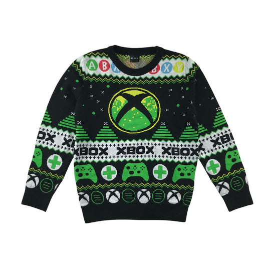 George Festive Sweatshirt 9-10 Years Black and Green Xbox Winter Pattern
