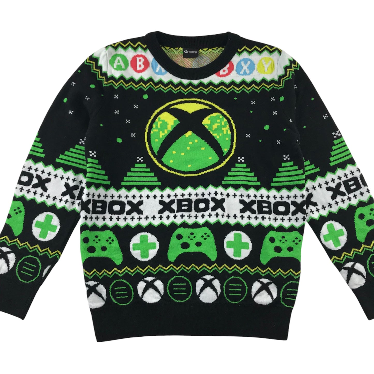 George Festive Sweatshirt 9-10 Years Black and Green Xbox Winter Pattern