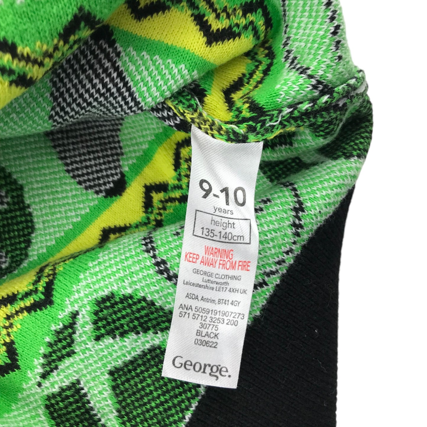 George Festive Sweatshirt 9-10 Years Black and Green Xbox Winter Pattern