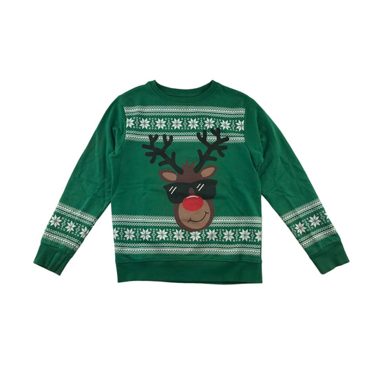 Urban Outlaws Festive Sweatshirt 9-10 years Green Rudolph Winter Pattern