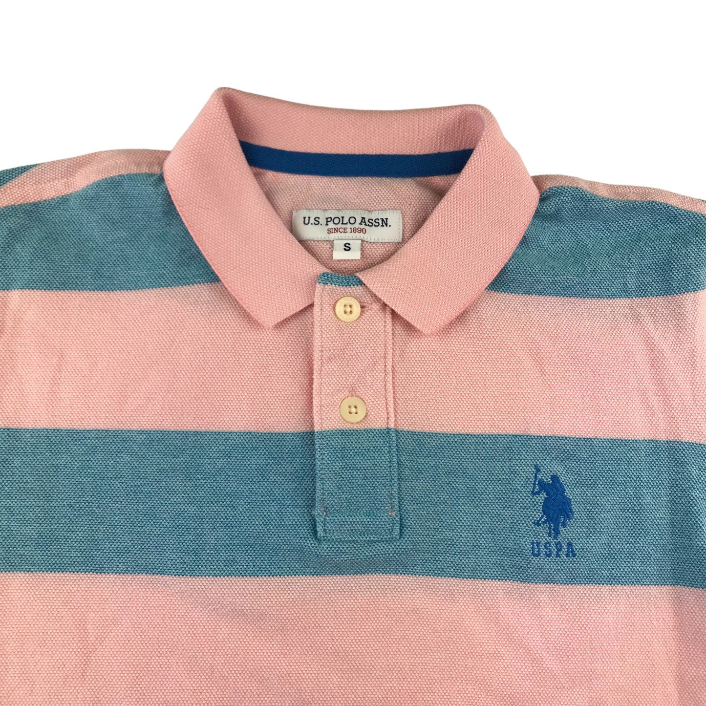 US Polo Assn Polo Shirt Size S Pink and Blue Stripy Short Sleeve Cotton