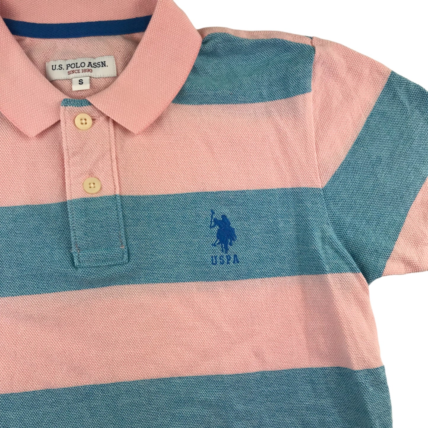 US Polo Assn Polo Shirt Size S Pink and Blue Stripy Short Sleeve Cotton