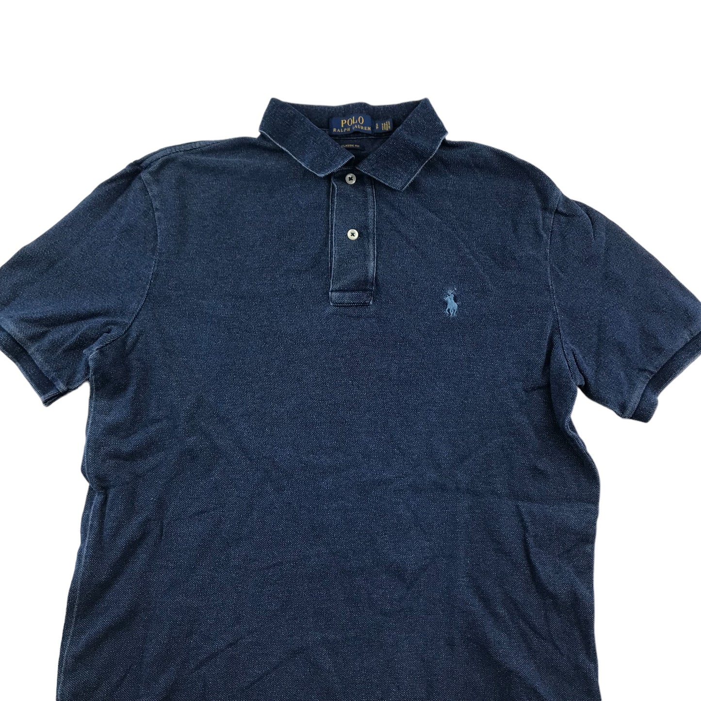 Ralph Lauren Polo Shirt Size S Navy Blue Denim-effect Short Sleeve Cotton