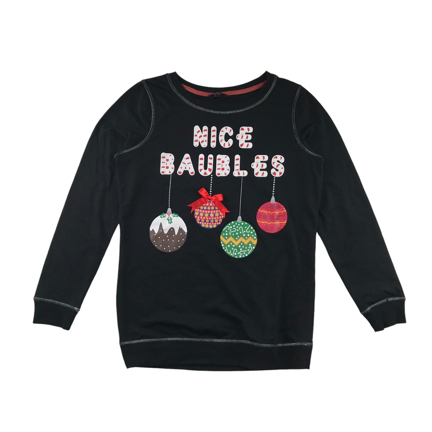 F&F Festive Sweatshirt Women's Size 8 Black Bauble Graphic