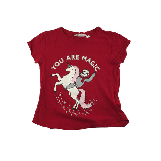 H&M Christmas T-shirt Age 8 Red Short Sleeve Unicorn Sloth