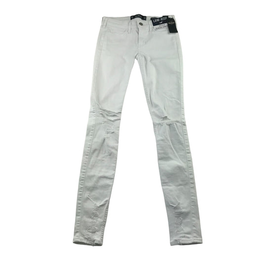 Hollister jeans W23 L30 11-12 years long white low rise long leg stretchy with worn effect