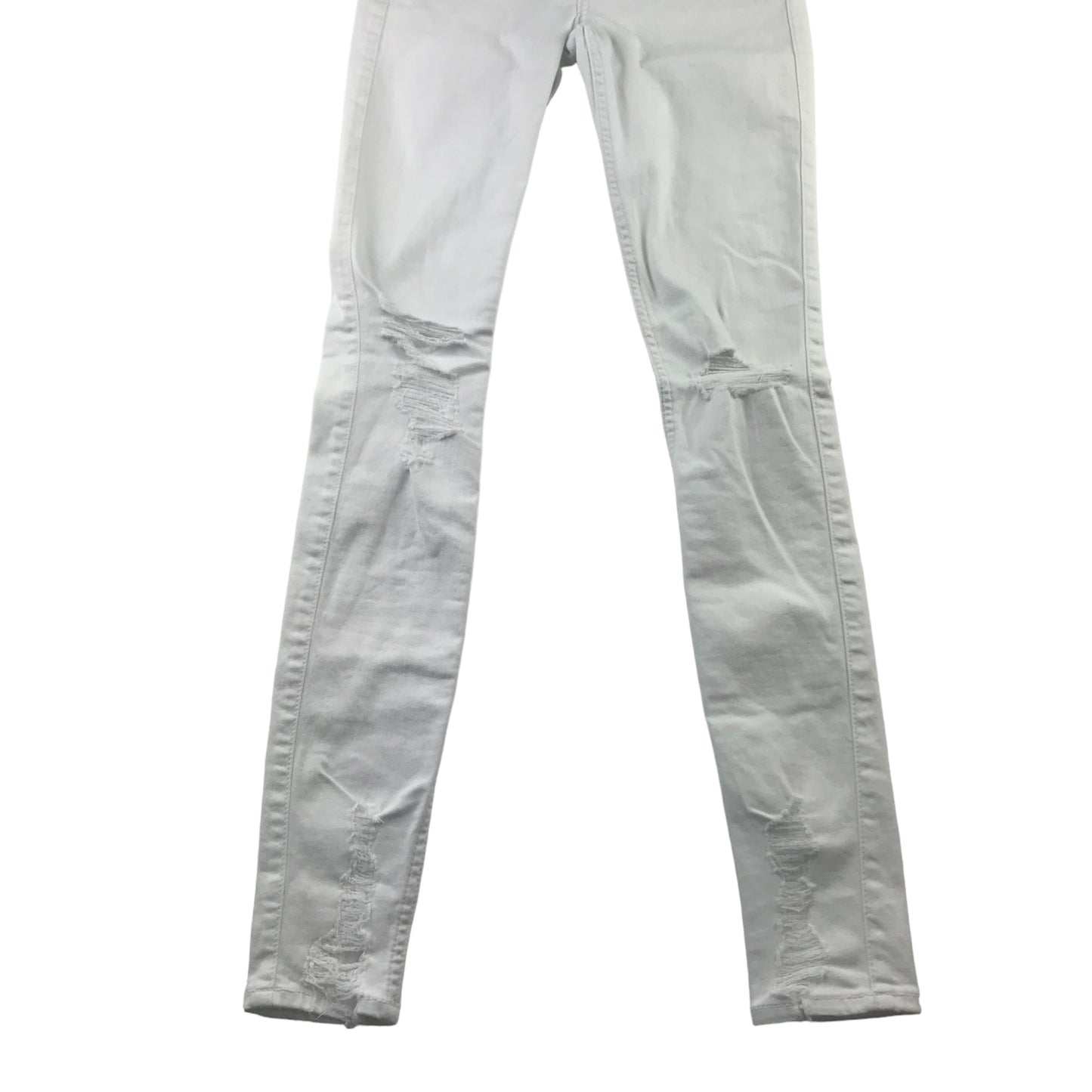 Hollister jeans W23 L30 11-12 years long white low rise long leg stretchy with worn effect