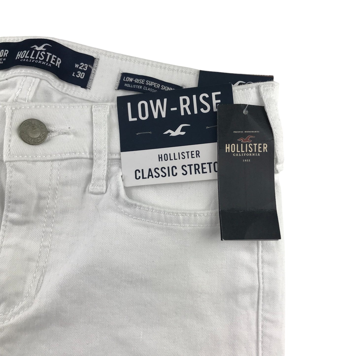 Hollister jeans W23 L30 11-12 years long white low rise long leg stretchy with worn effect