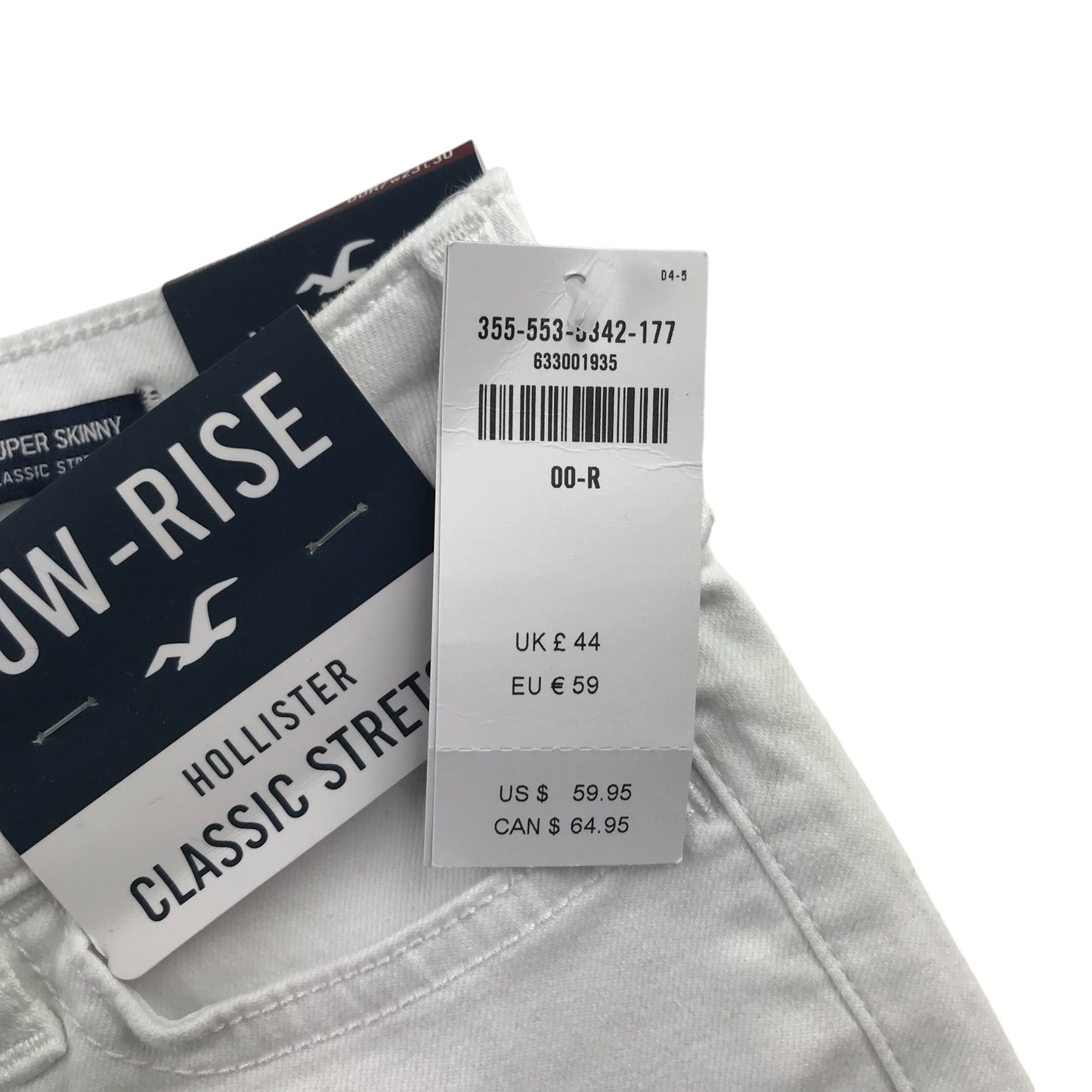 Hollister jeans W23 L30 11-12 years long white low rise long leg stretchy with worn effect