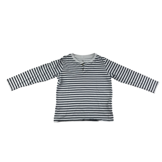 H&M T-Shirt 4-5 Years White Stripes Henley Long Sleeve Cotton