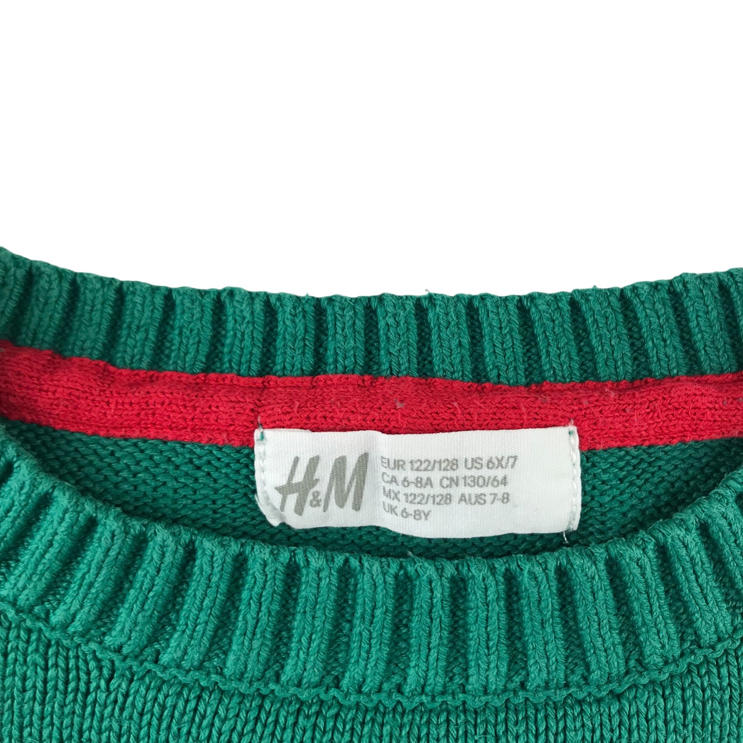 H&M Festive Jumper 7-8 Years Green Snowman Reindeer and Santa Graphic Cotton