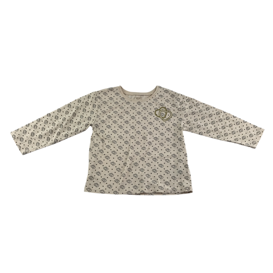 Next T-Shirt 4-5 Years Beige Heart Print Long Sleeve Cotton