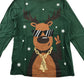 H&M Festive T-Shirt 7-8 Years Green Reindeer with Sunglasses and Chain Cotton