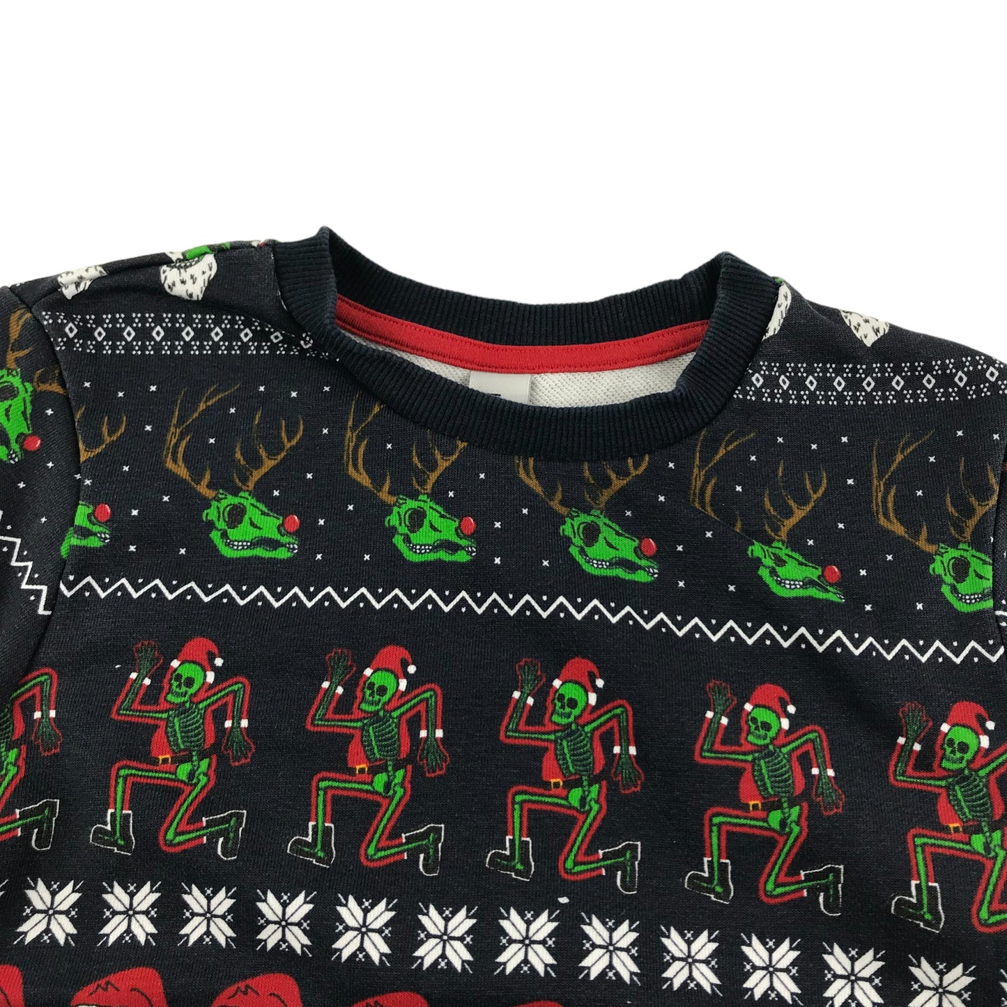 Tu Christmas Jumper Age 7 Navy Festive Skeleton Santa Reindeer Pattern Jersey Long Sleeve
