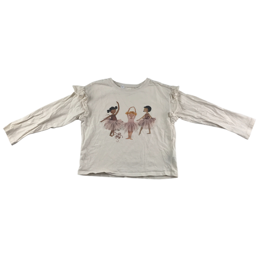 Next T-Shirt 5-6 Years Beige Ballerina Design Long Sleeve Cotton