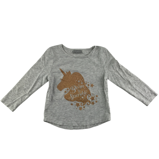 Matalan T-Shirt 5-6 Years Grey Unicorn Print Long Sleeve Cotton