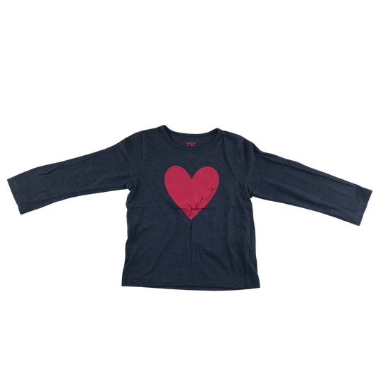 YD T-Shirt 5-6 Years Navy Heart Print Long Sleeve