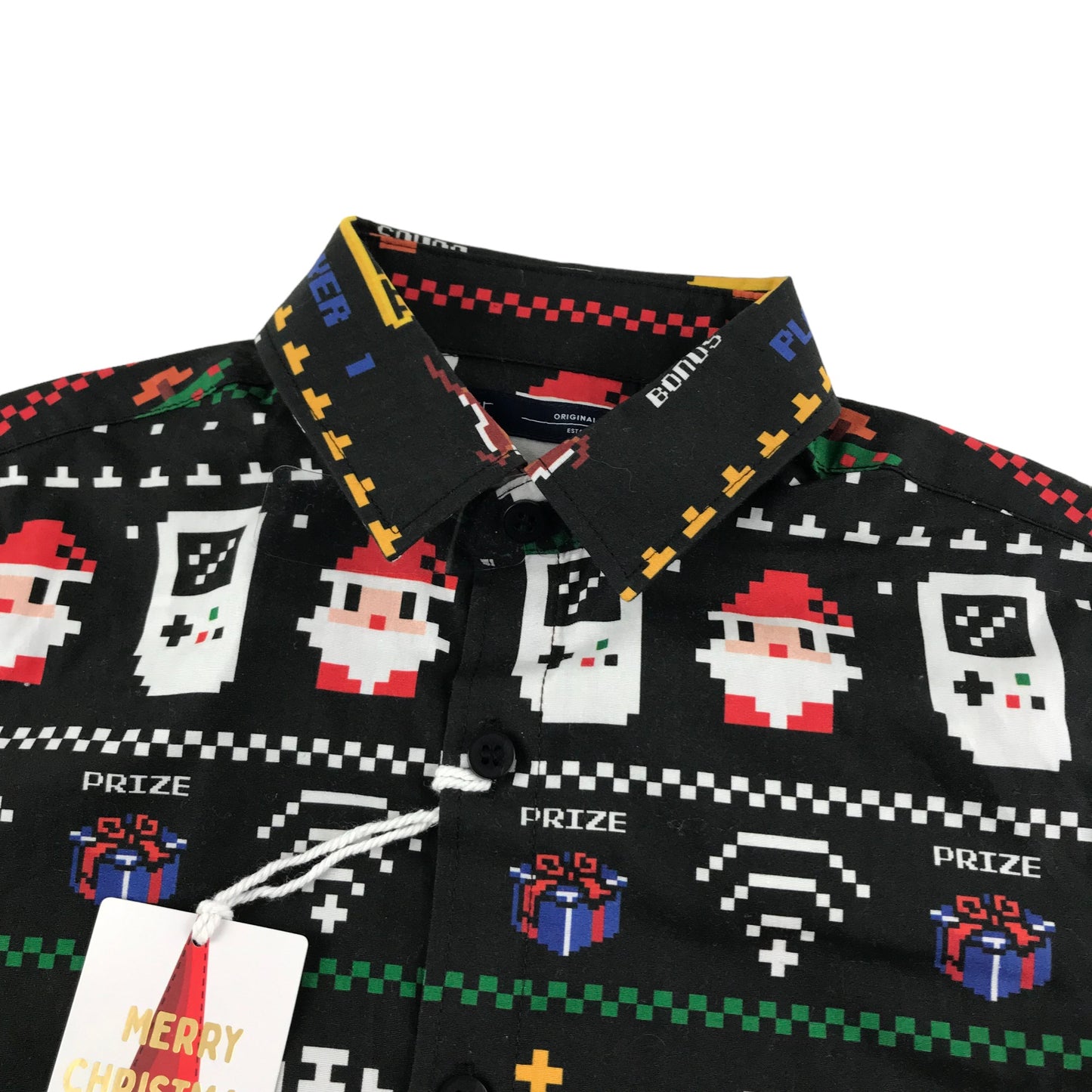Next Christmas Shirt Age 5 Black Santa Snowman Reindeer Festive Pattern Graphic Short Sleeve