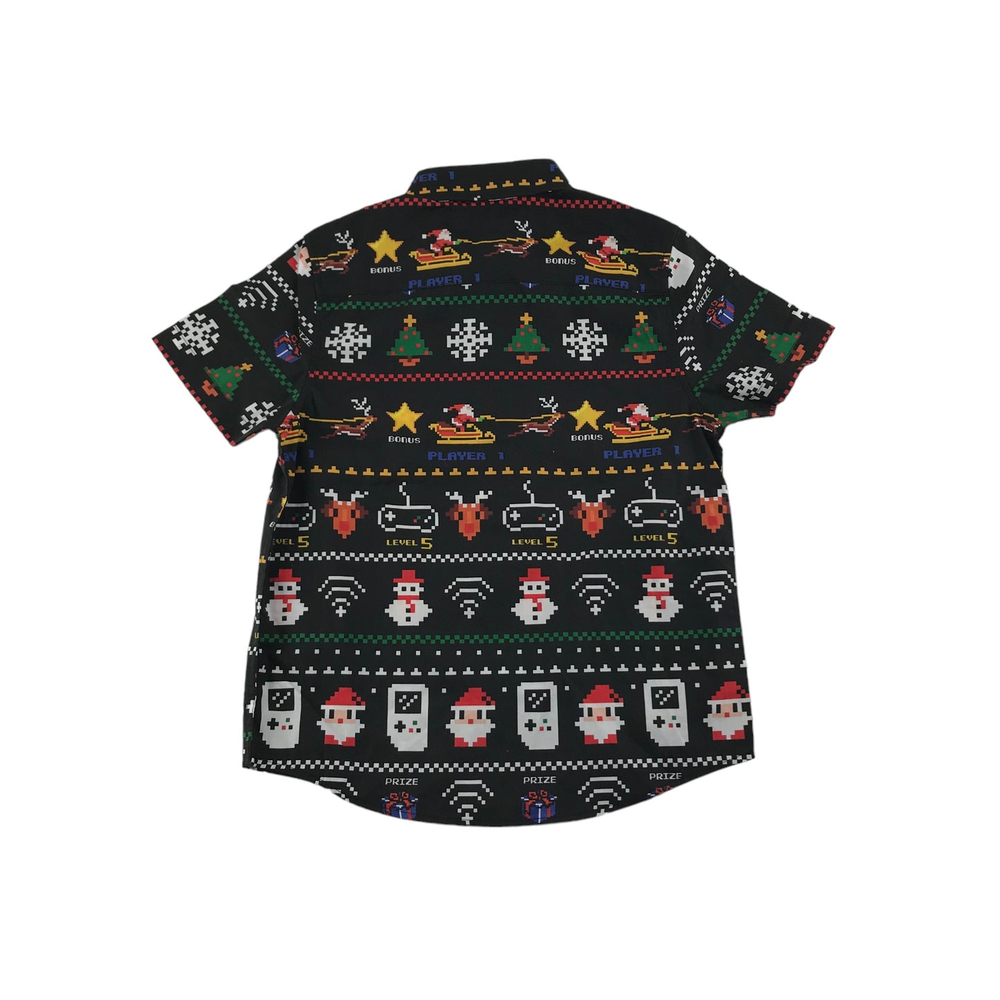 Next Christmas Shirt Age 5 Black Santa Snowman Reindeer Festive Pattern Graphic Short Sleeve