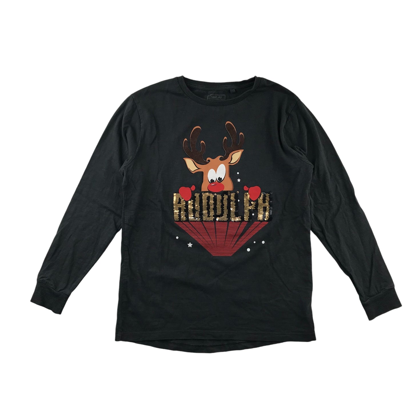 Next Festive T-Shirt 10-11 Years Black Rodolph Sequin Graphic