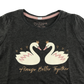 Primark T-Shirt 5-6 Years Dark Grey Swan Print Long Sleeve