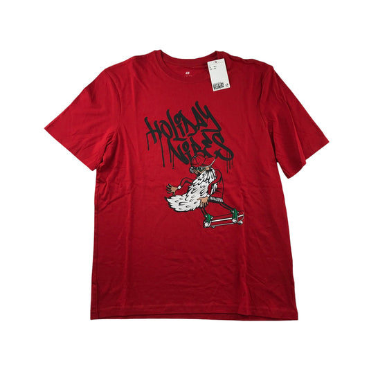 H&M Festive T-Shirt 14-15 Years Red Skateboard Santa Graphic Cotton