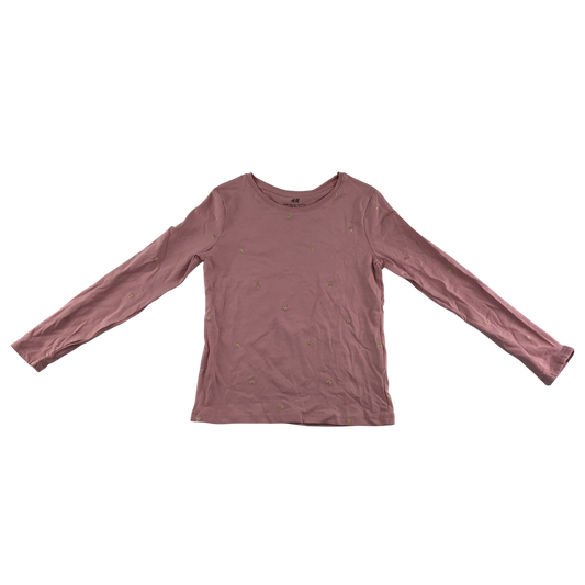 H&M T-Shirt 5-6 Years Pink with Gold Heart Print Long Sleeve Cotton