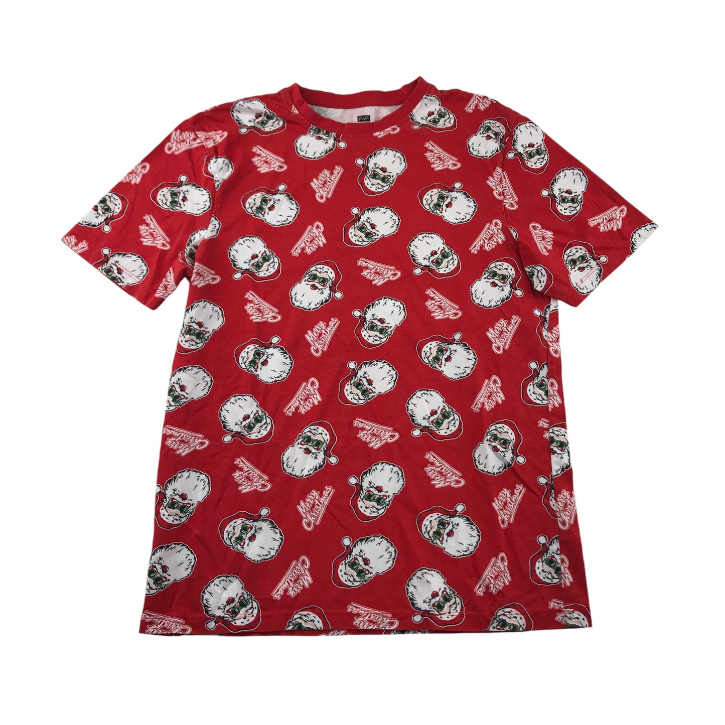 F&F Festive T-Shirt Adult Small Red Santa Merry Christmas Graphic Print