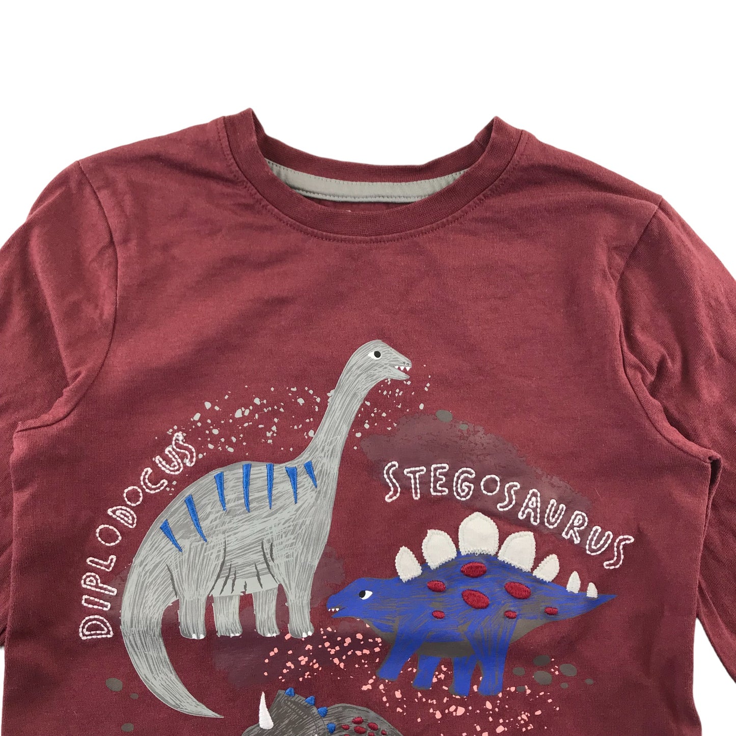 Nutmeg T-shirt Age 5 Burgundy Dinosaur Print Pattern Long Sleeve Cotton