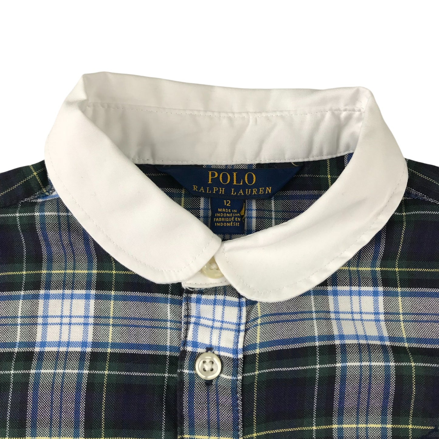 Ralph Lauren dress 11-12 years green and navy checked shirt dress with low peplum hem cotton