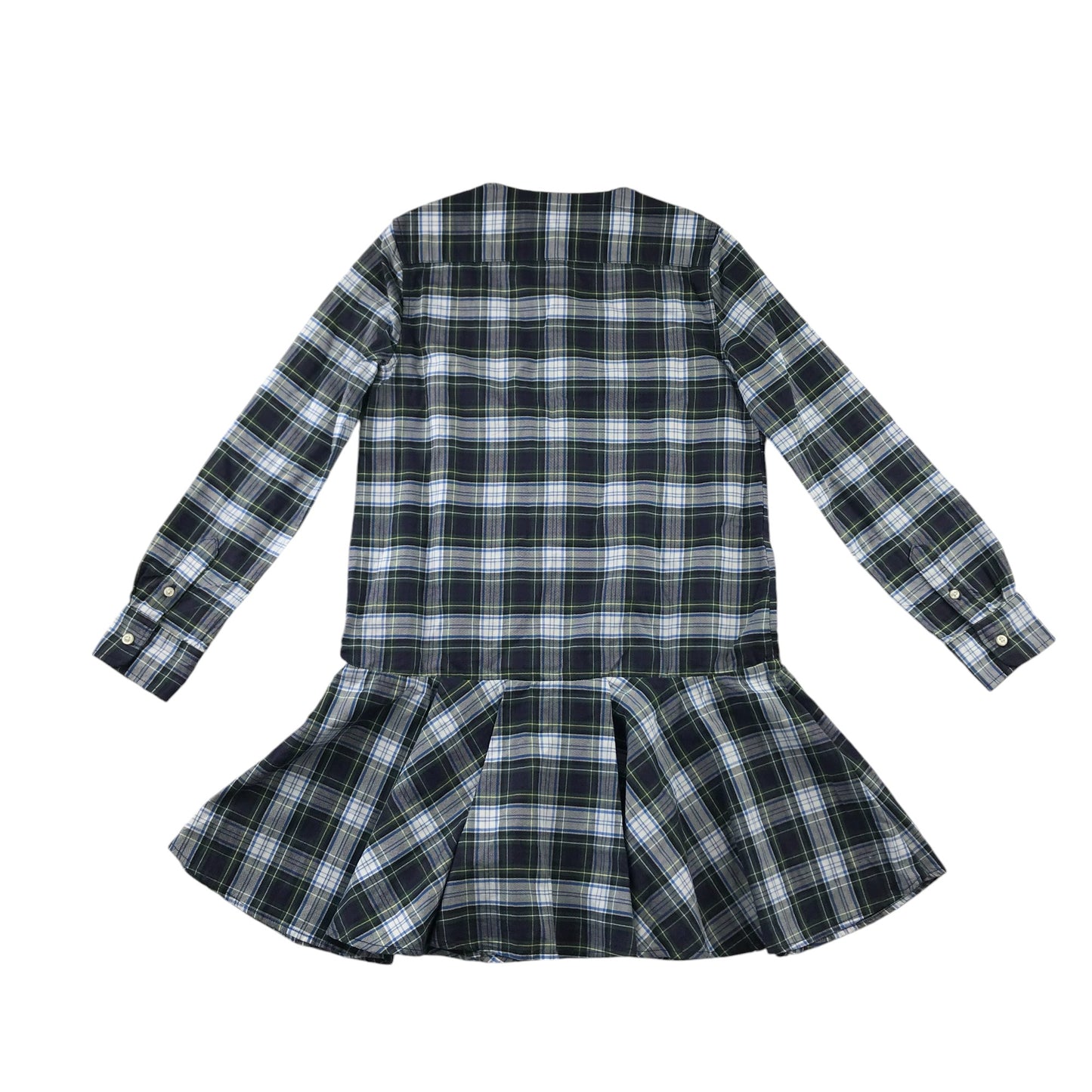 Ralph Lauren dress 11-12 years green and navy checked shirt dress with low peplum hem cotton