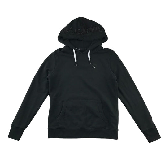 Superdry hoodie women size 12-14 black plain hooded pullover sweater