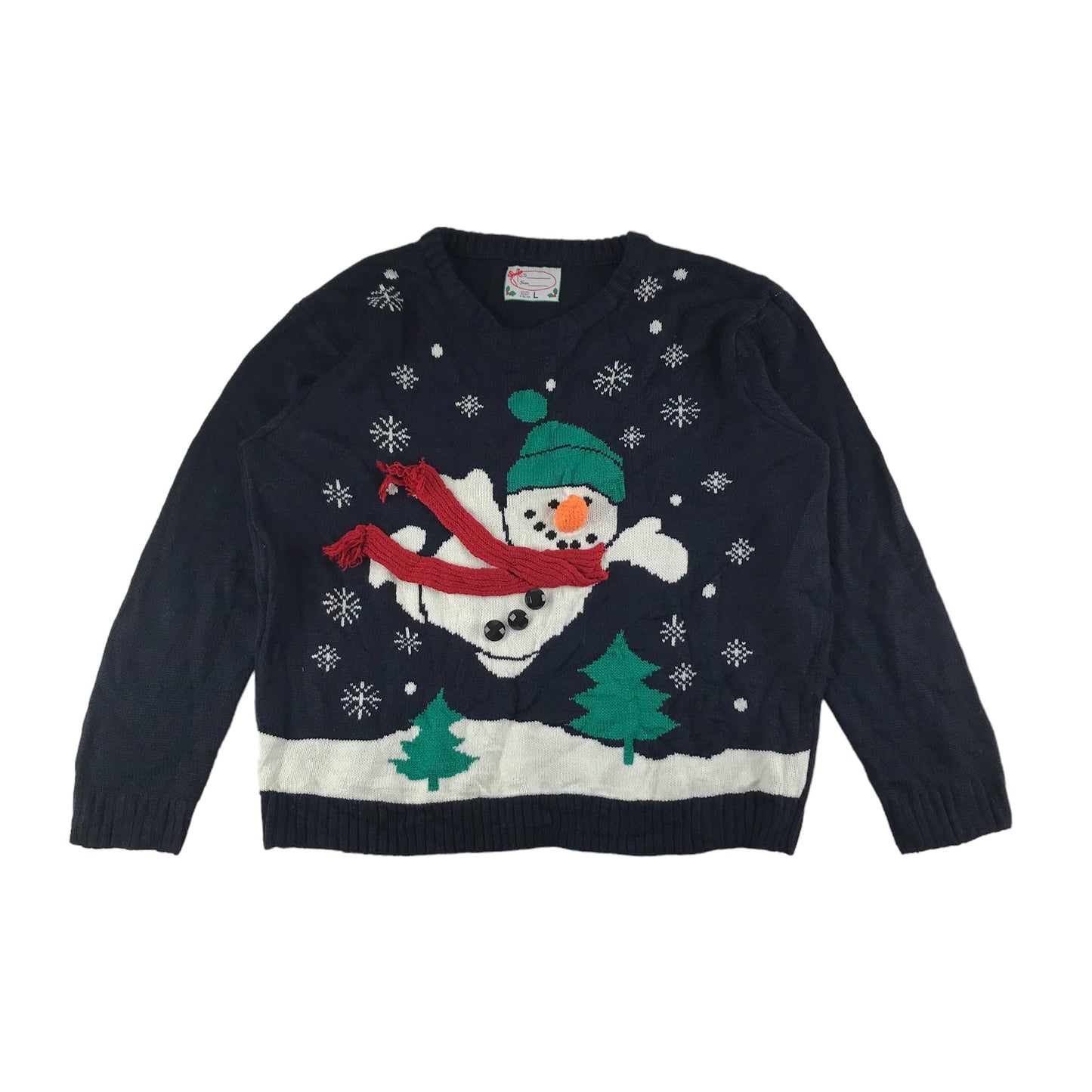 Primark Christmas Jumper Adult Large Navy Flying Snowman Graphic Jersey Long Sleeve