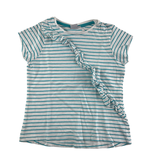 Mini Club T-Shirt 5-6 Years White Blue Stripe Frill Detail Cotton