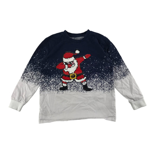 Next Christmas T-shirt Age 5 Navy White Sequin Santa Dabbing Graphic Long Sleeve