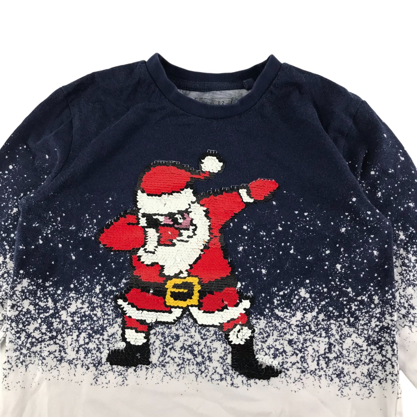 Next Christmas T-shirt Age 5 Navy White Sequin Santa Dabbing Graphic Long Sleeve