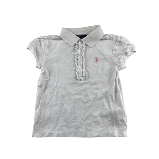 Ralph Lauren Polo Shirt 5-6 Years White with Frilled Collar and Pink Embroidered Logo Cotton