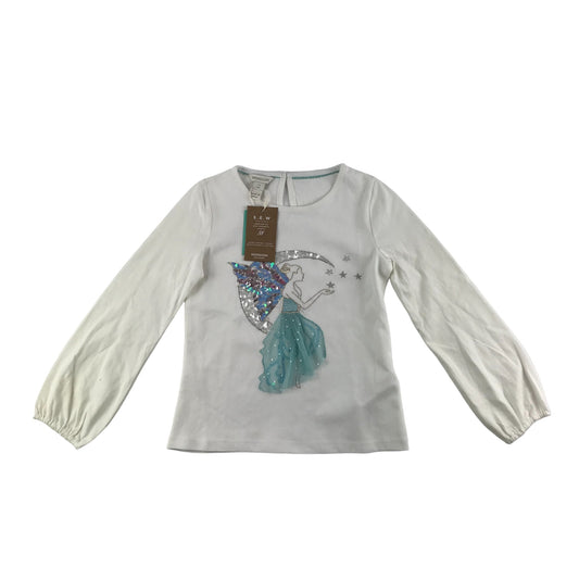 Monsoon T-shirt Age 7 White Sequin Fairy and Moon Long Sleeve