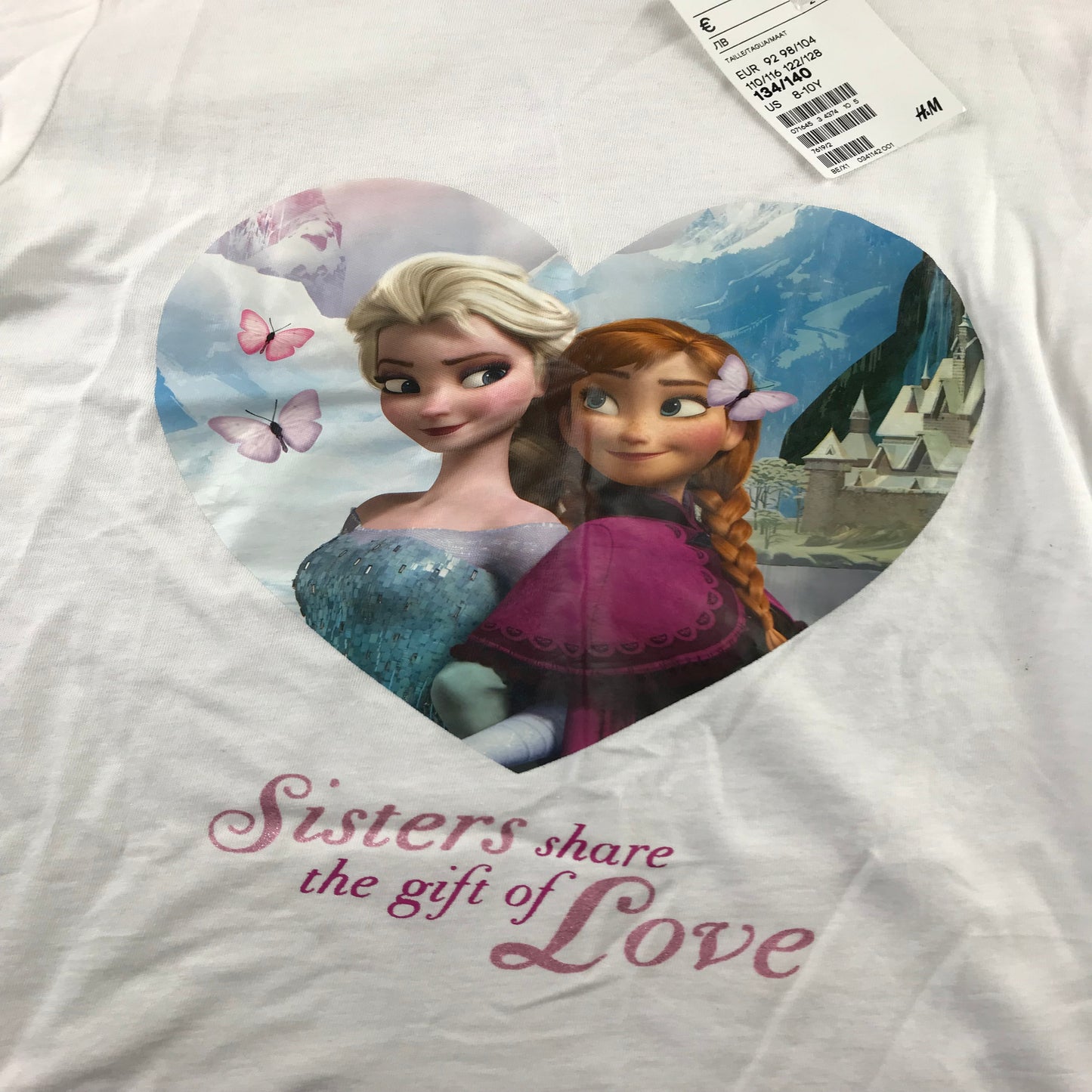 H&M t-shirt 8-10 years white Disney Frozen short sleeve cotton