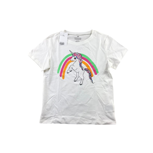 H&M t-shirt 8-10 years cream colour sequin unicorn cotton