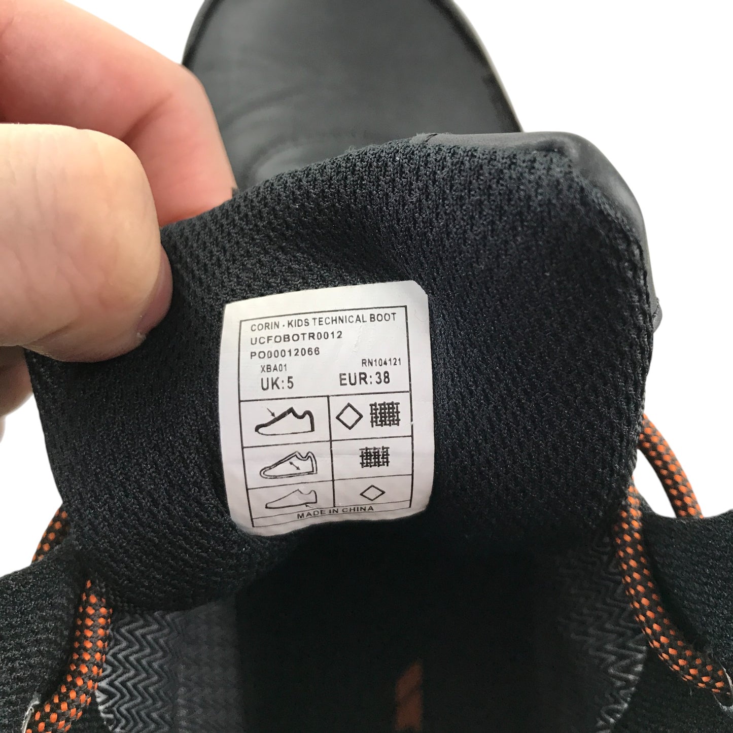 Trespass walking boots shoe size UK 5 black and brown with orange laces